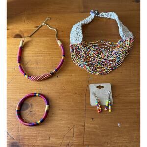 Colorful Jewelry Set Necklace & Bracelet/Earrings Bundle Bright Beaded Matching